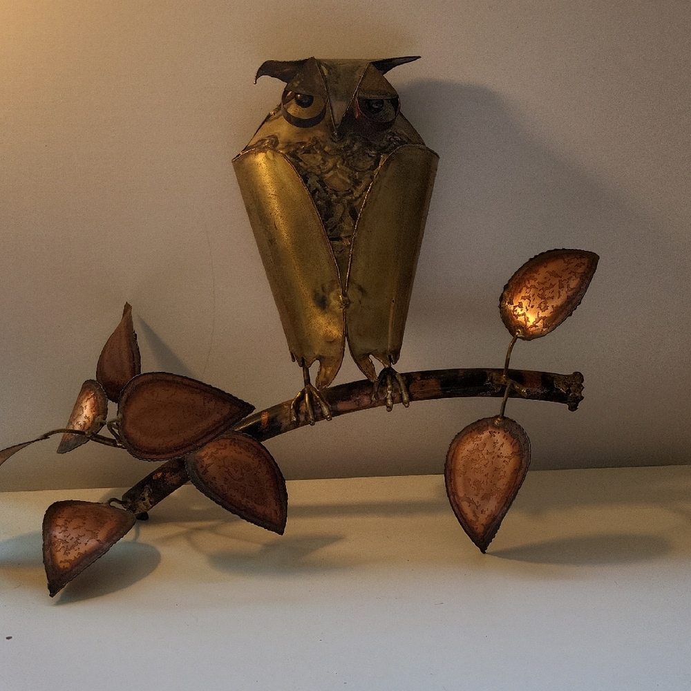 MCM Vintage Brutalist Copper and Brass Owl Sculpture